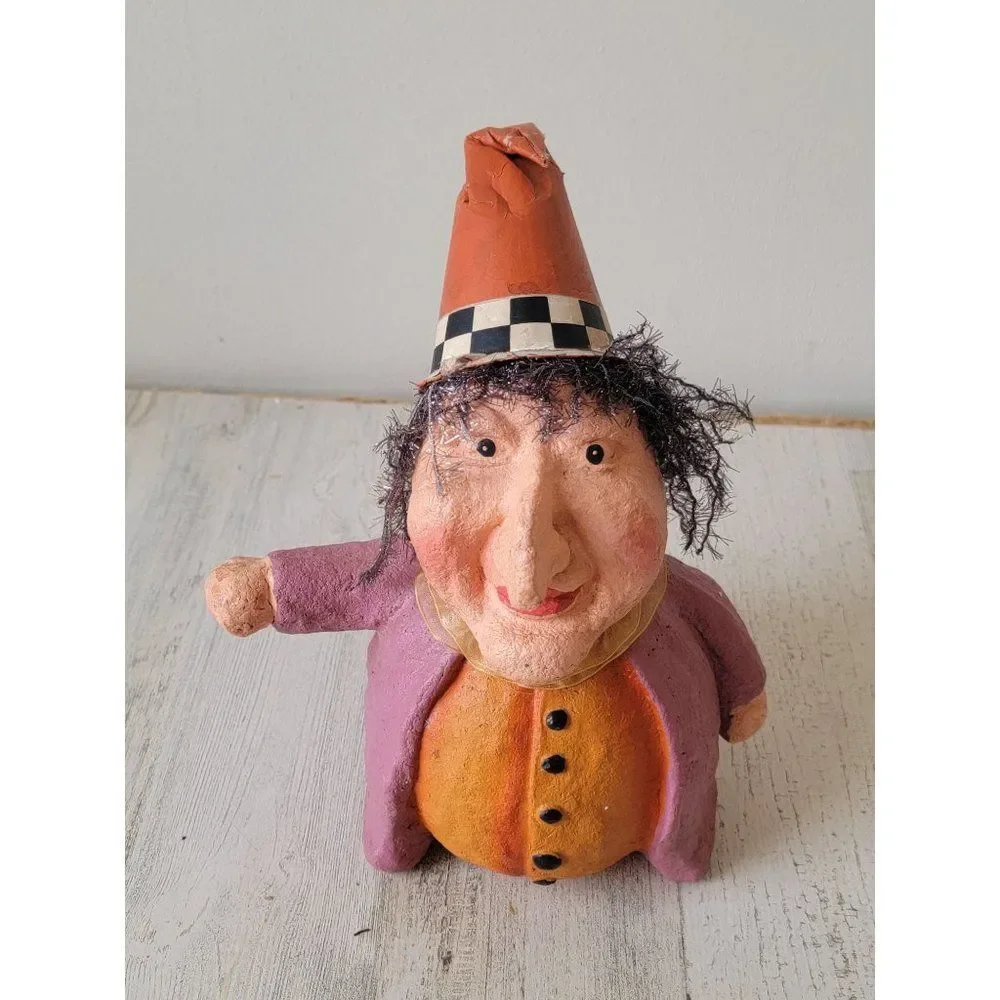 Halloween paper mache‎ witch hat smile pumpkin decor figure